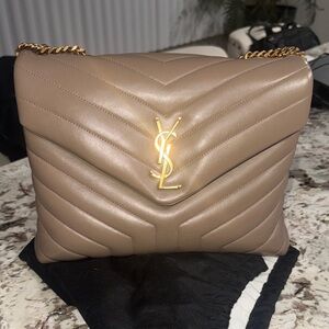 Yves Saint Laurent Beige LouLou Shoulder Bag with Gold Chain